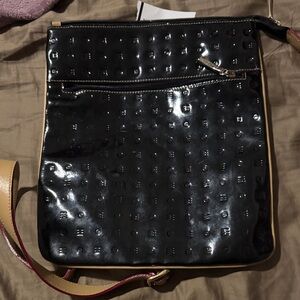Arcadia Glossy Black Embossed Crossbody Bag